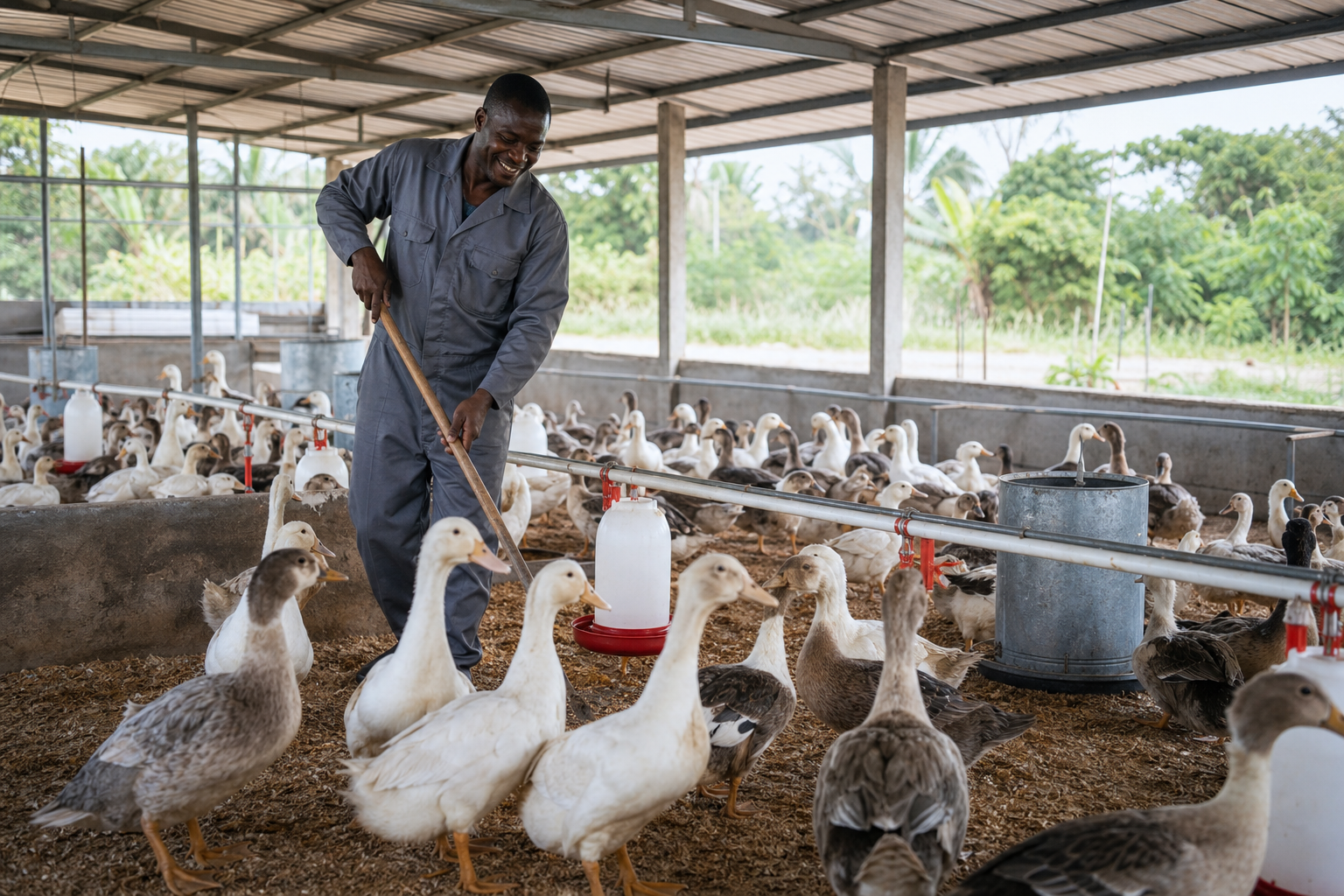Duck and goose farm supply scene